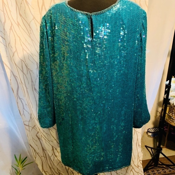 1980’s Vintage Teal Color Sequin Plus Size Top Size 1X - Picture 3 of 3